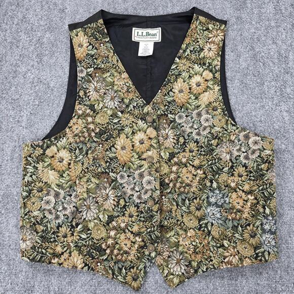 L.L. Bean Jackets & Blazers - Vintage LL Bean Vest Womens 16 Floral Tapestry Button Front Belted Lined USA